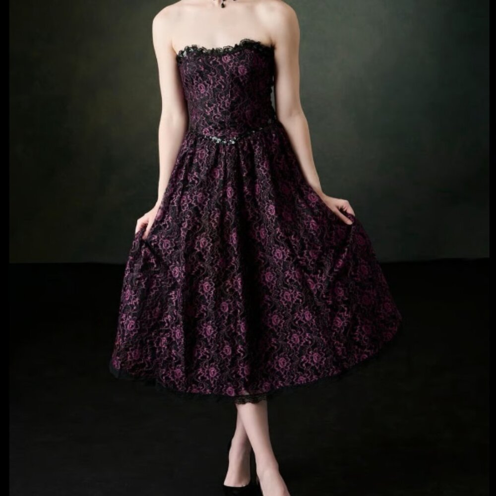 Vintage Gunne Sax Dark Black and Pink Purple Floral Goth Gothic Prom Dress